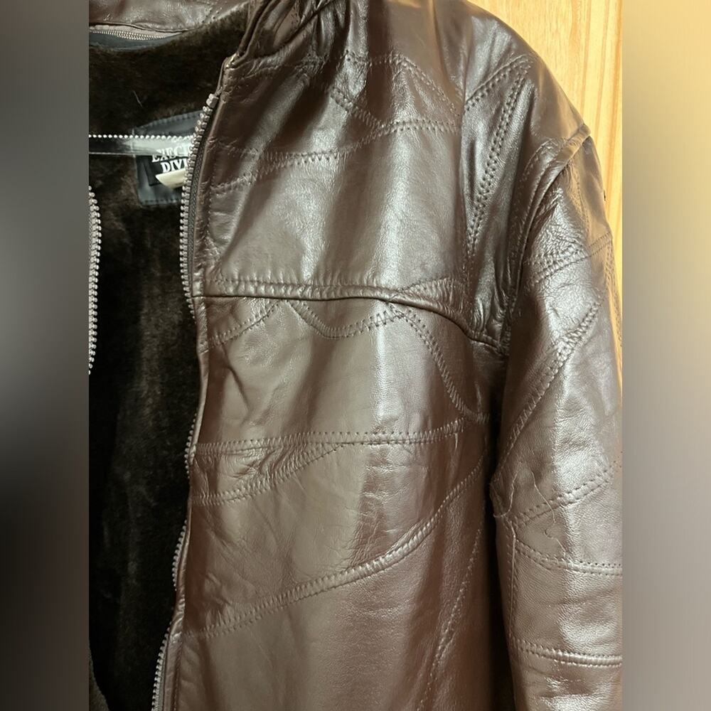 Vtg 90s Brown Patchwork Leather Removable Furry L… - image 5